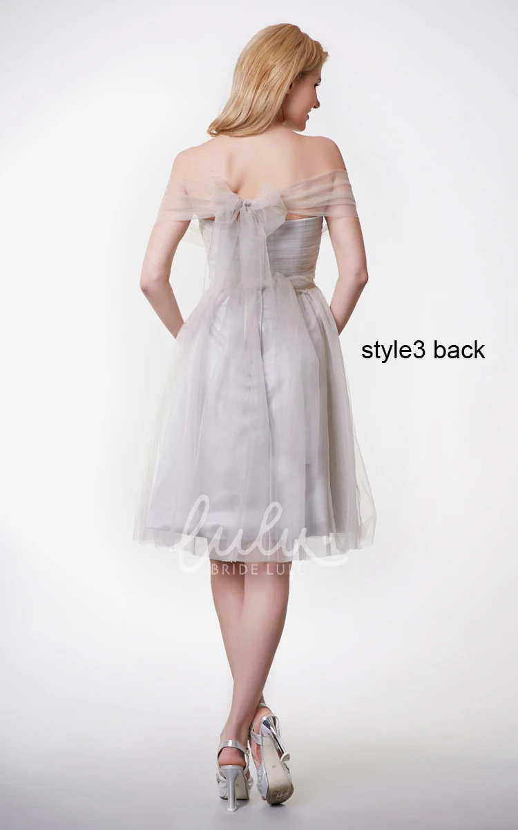 Short Sleeve Tulle Dress with Ruched Belt Pleated A-line