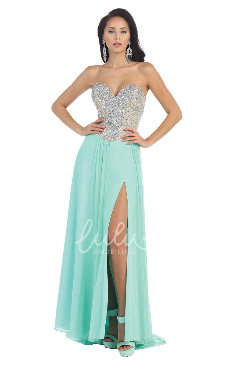 Sweetheart Chiffon Prom Dress with Split Front and Pleats