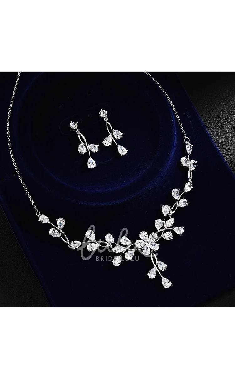 2024 Korean Bridal Jewelry Set with Zircon Crown Necklace and Earrings