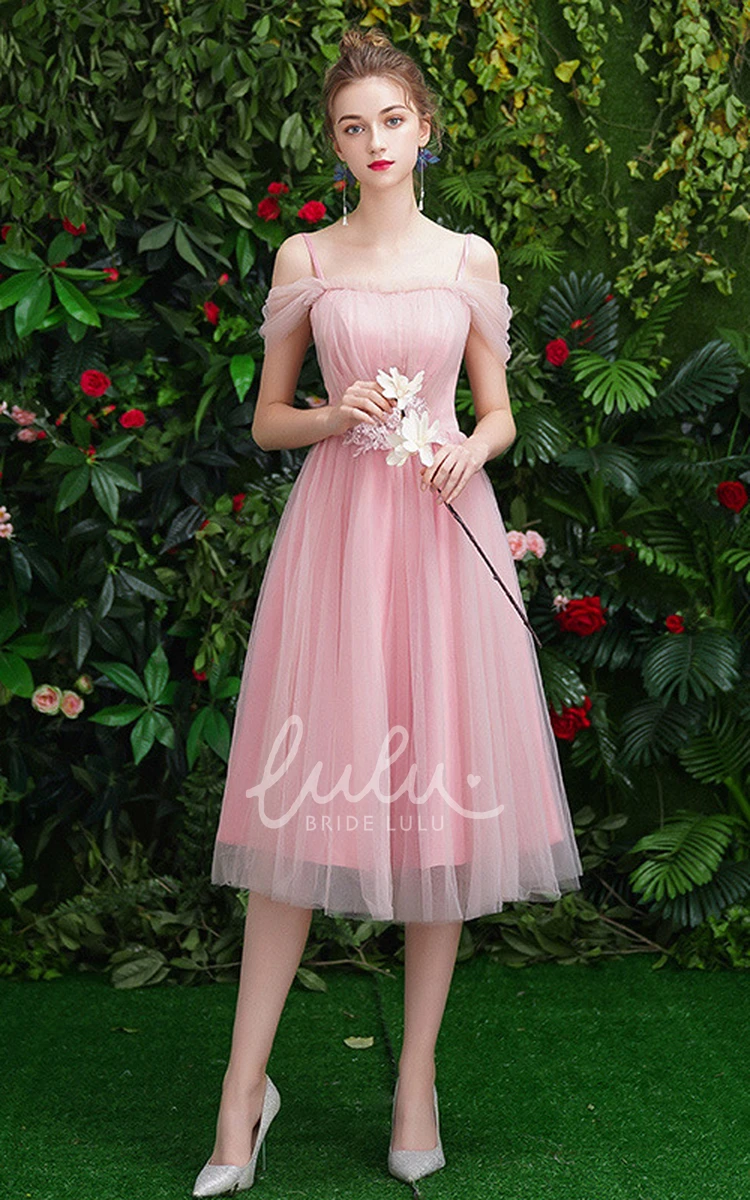 Off-the-shoulder A-line Tulle Homecoming Dress with Appliques Flowy Prom Dress