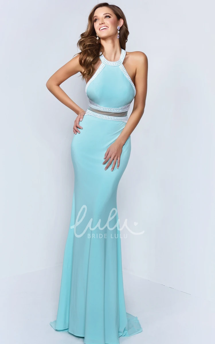 Sleeveless Scoop-Neck Sheath Bridesmaid Dress with Beading and Illusion