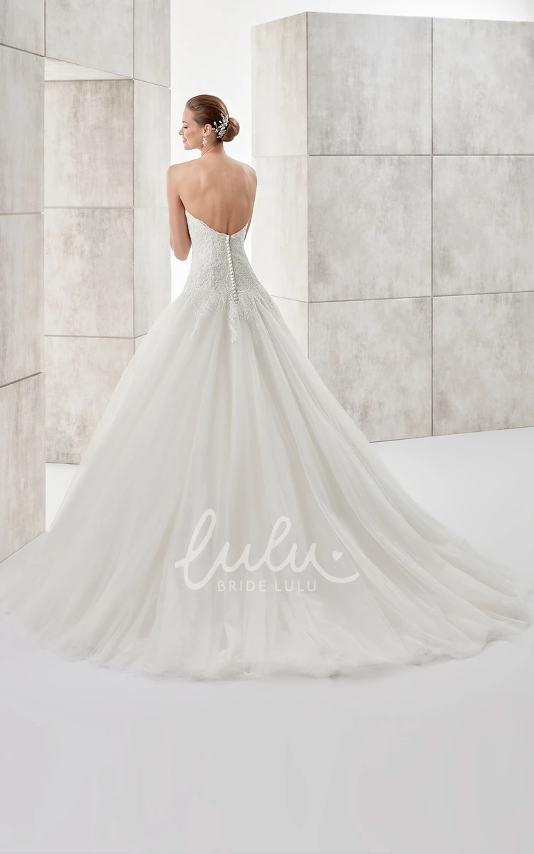 Lace A-line Wedding Dress with Strapless Bodice and Tulle Skirt