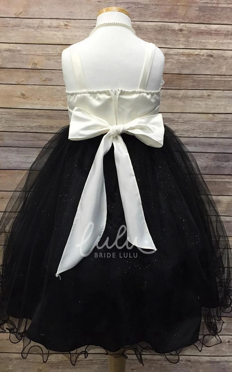 Tiered Tulle and Satin Flower Girl Dress Tea-Length