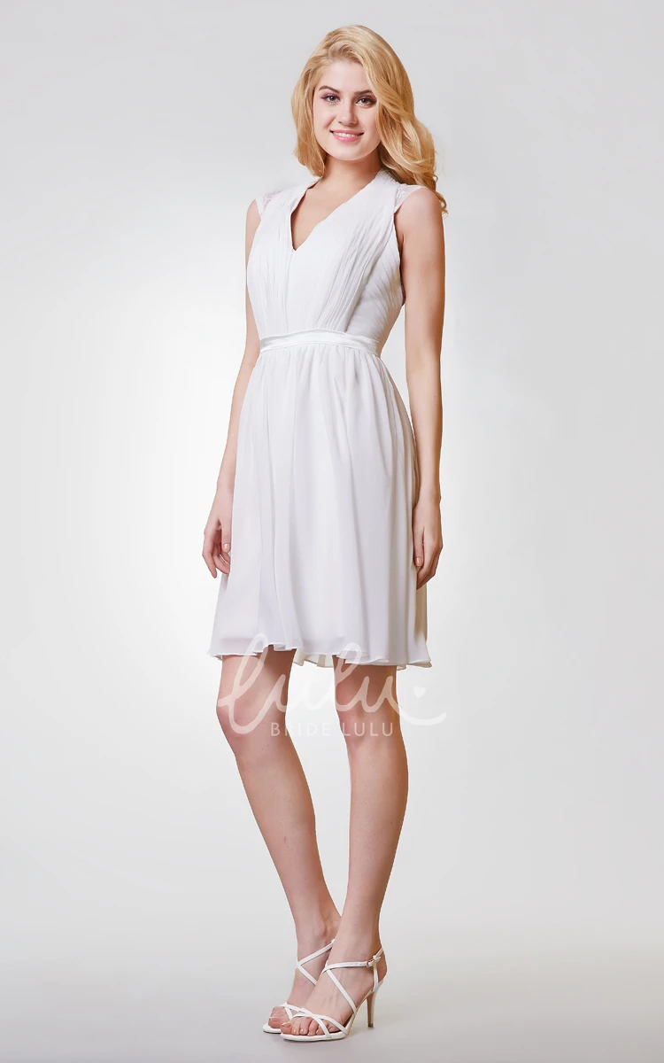 A-line Chiffon Bridesmaid Dress with V-neck Applique and Keyhole