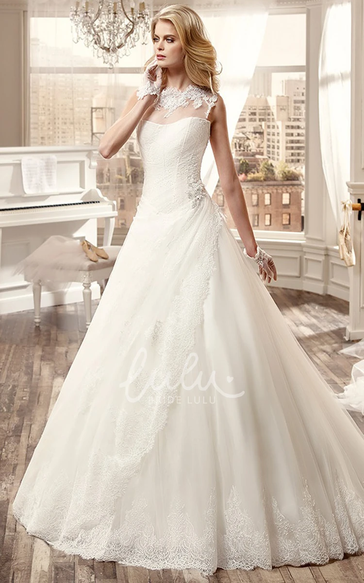 Sleeveless Court Train Wedding Dress with Appliques