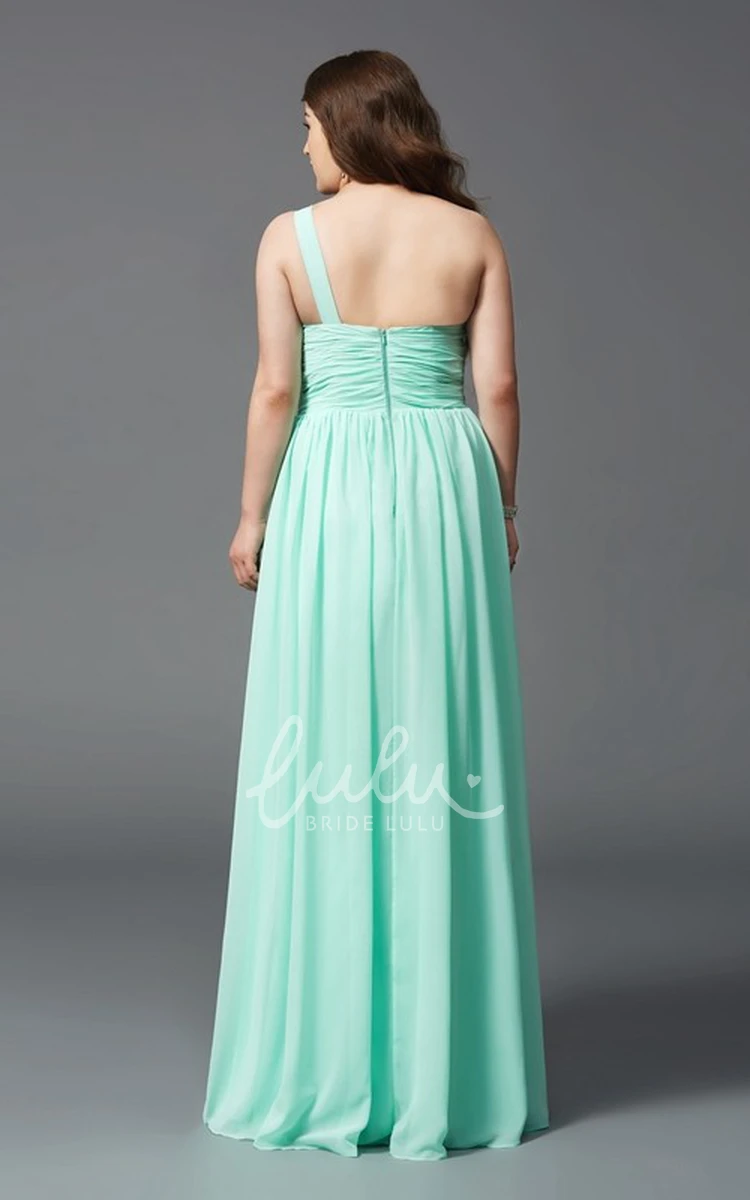 One-Shoulder Sleeveless A-Line Chiffon Dress with Criss Cross & Zipper