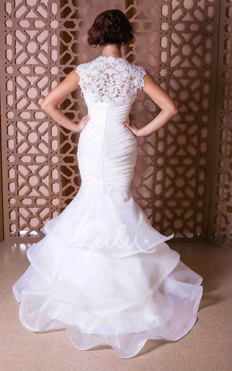 Mermaid Organza Wedding Dress with Appliques and Cap-Sleeves