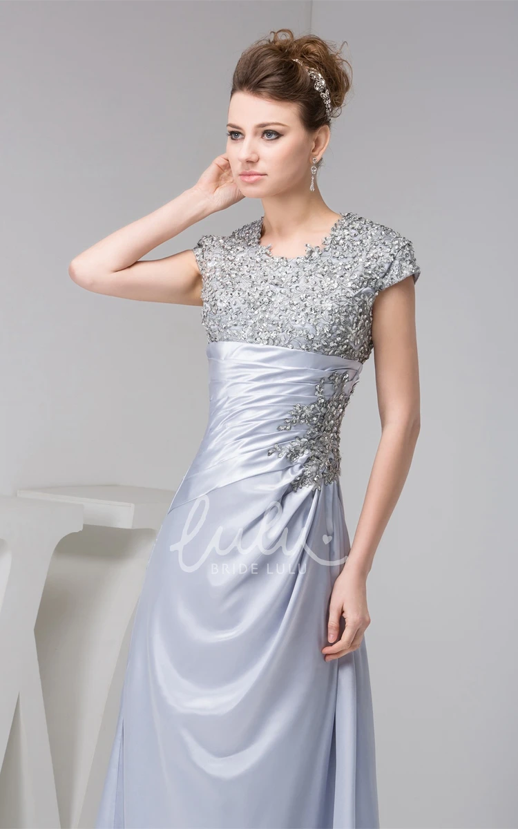 Jeweled Sheath Dress with Ruched Cap Sleeves