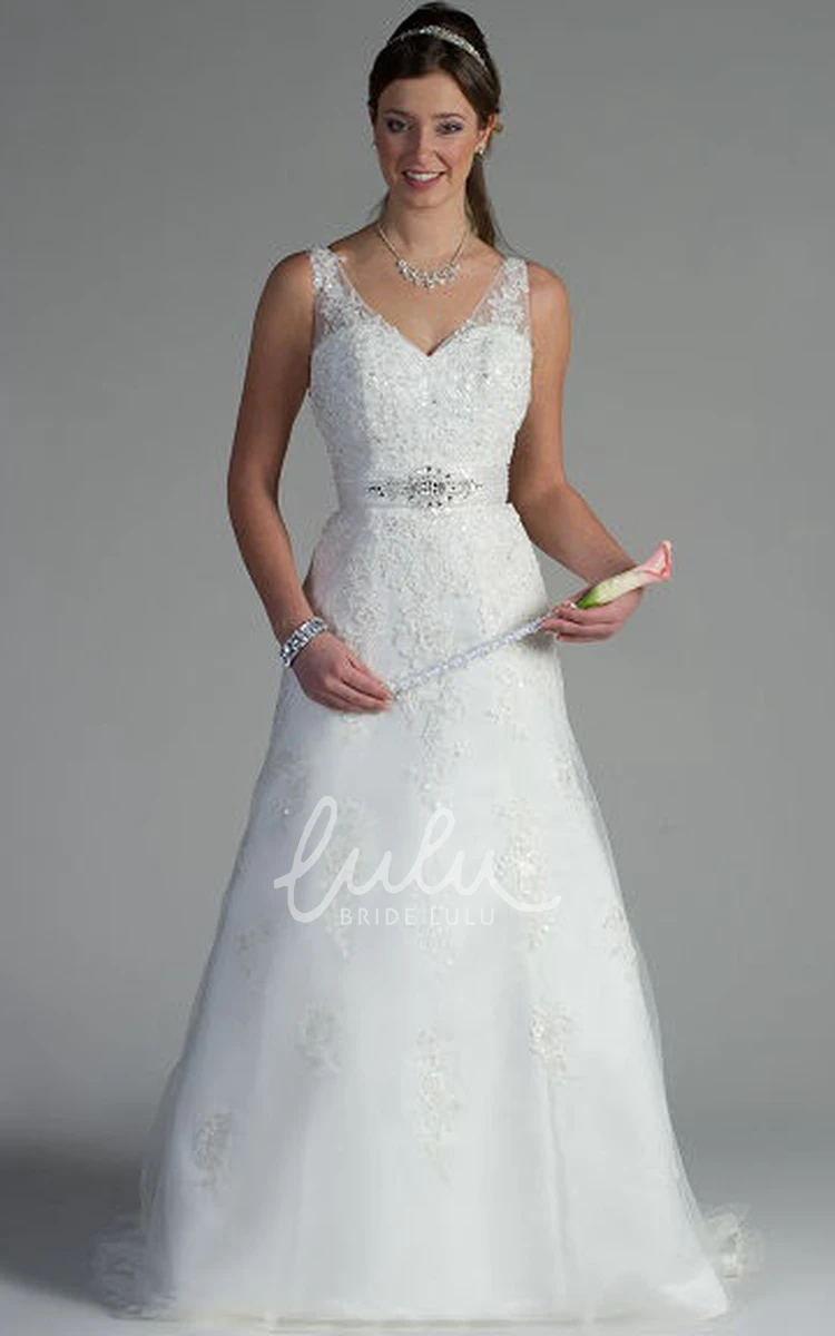 Sequin and Crystal A-Line Wedding Dress with Appliqued Top