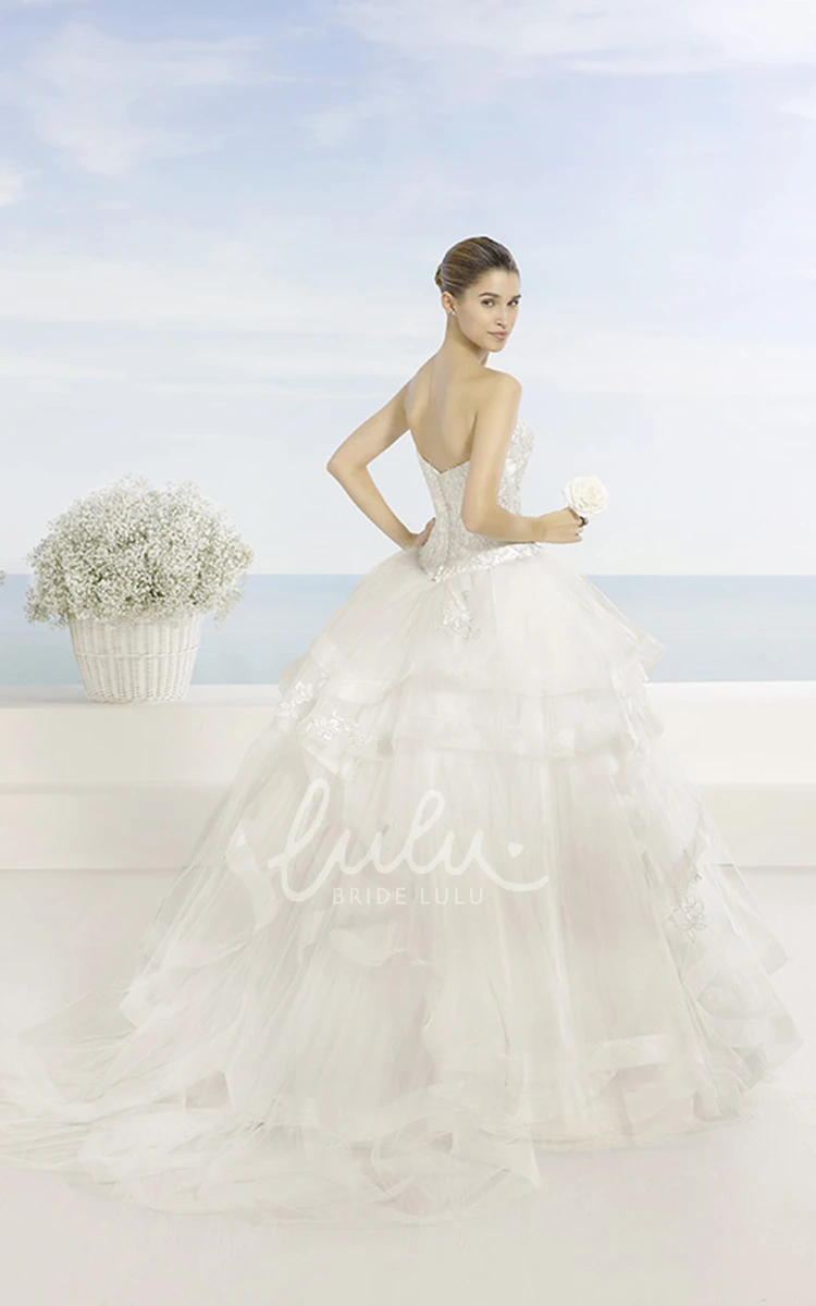 Beaded Sweetheart Tulle Wedding Dress Ball Gown Draped Floor-Length