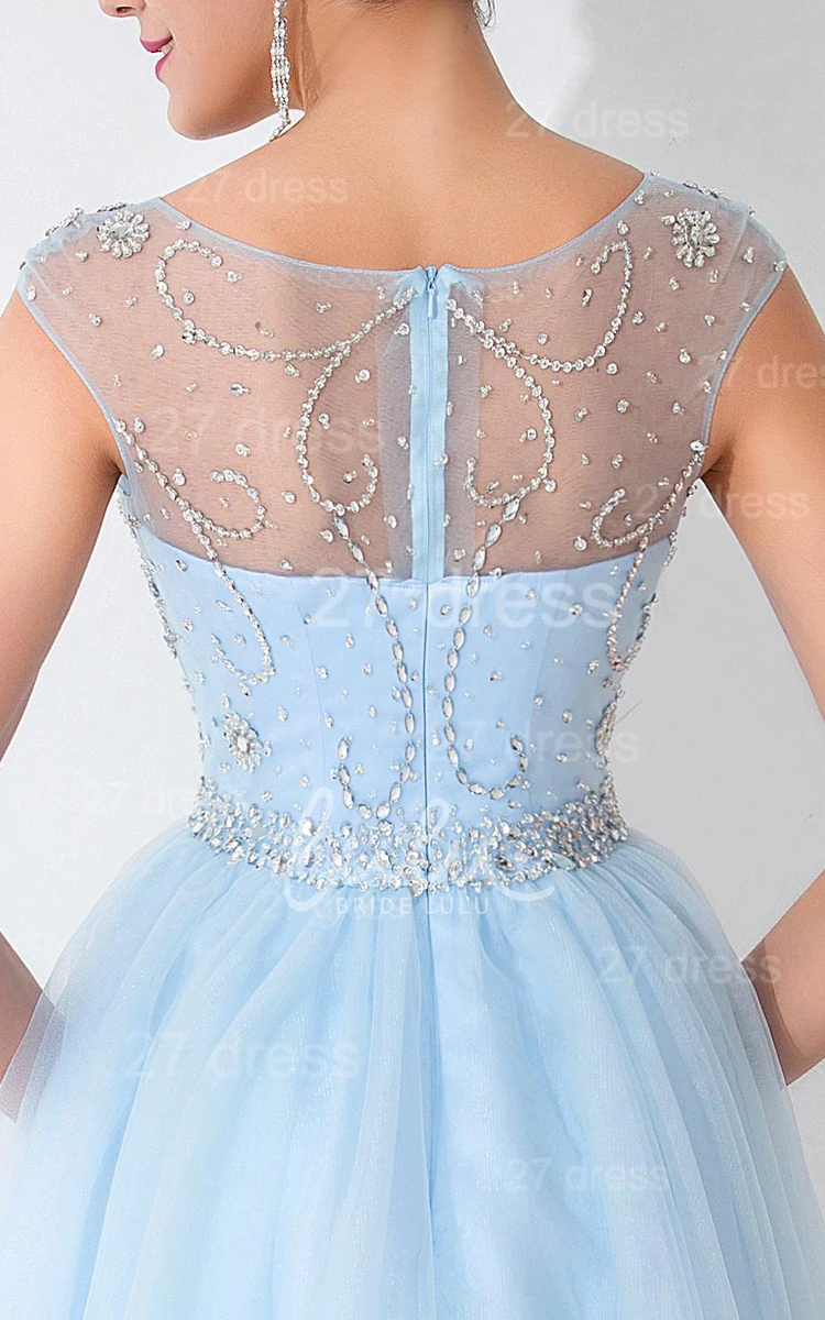 Illusion Sleeveless Cocktail Dress with Crystals Glamorous Short Prom Dress