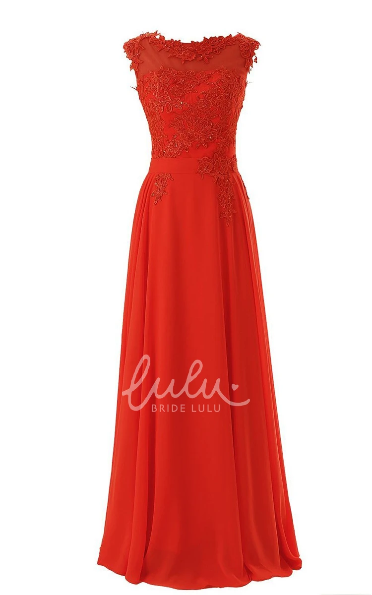 A-line Lace Applique Cap-sleeve Bateau Neck Formal Dress