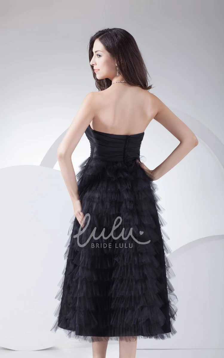 Tulle Tea-Length Formal Dress Sweetheart A-Line with Ruching and Tiers