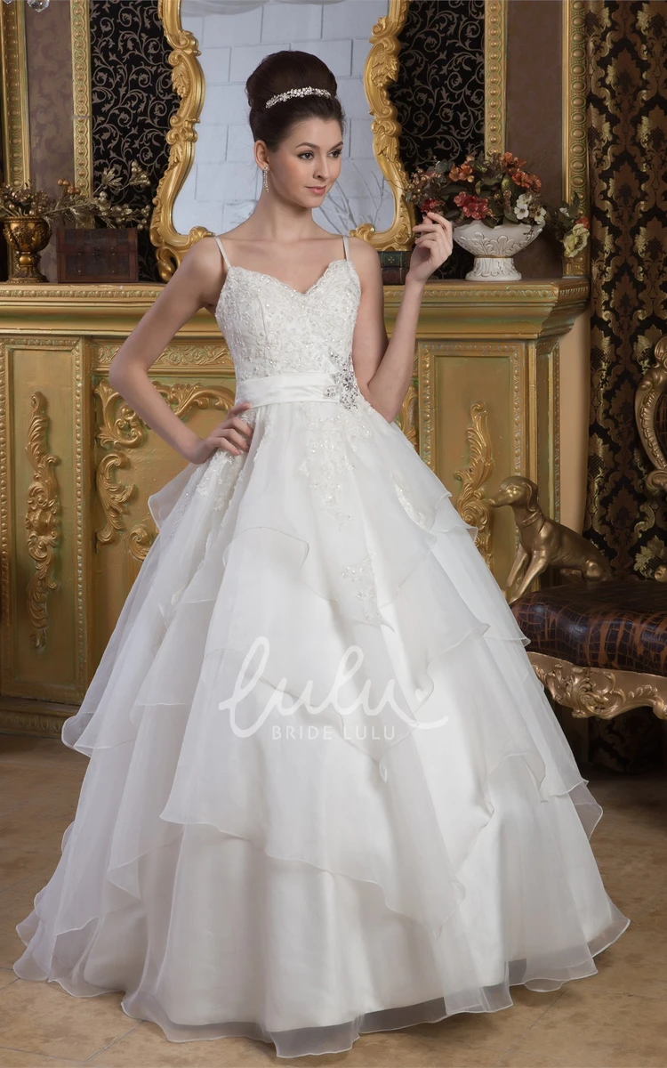 Organza Ball Gown Wedding Dress with Lace and Beading Spaghetti Straps and Unique