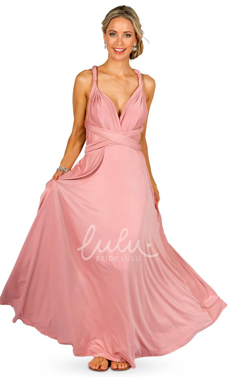 Sleeveless Convertible Bridesmaid Dress Maxi Satin Chiffon with Straps