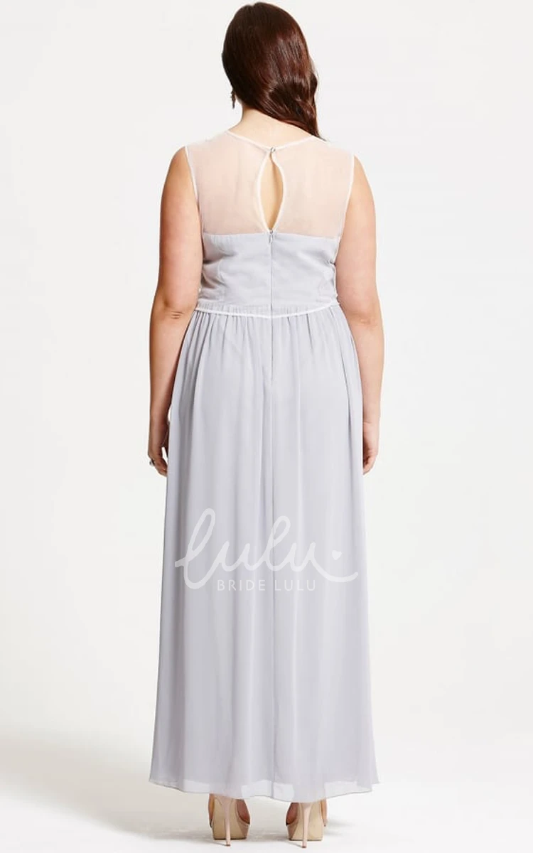 Appliqued Sleeveless Ankle-Length Scoop Neck Chiffon Bridesmaid Dress