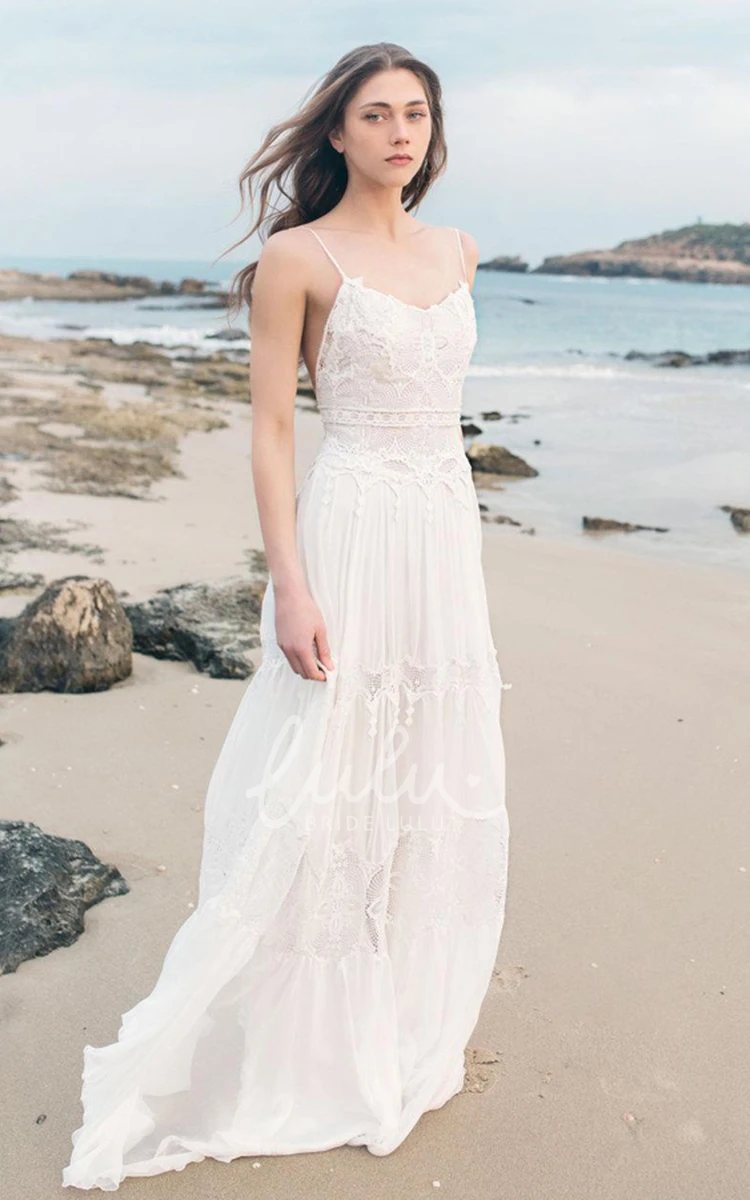 Boho Beach Wedding Dress Spaghetti Sleeveless Chiffon 