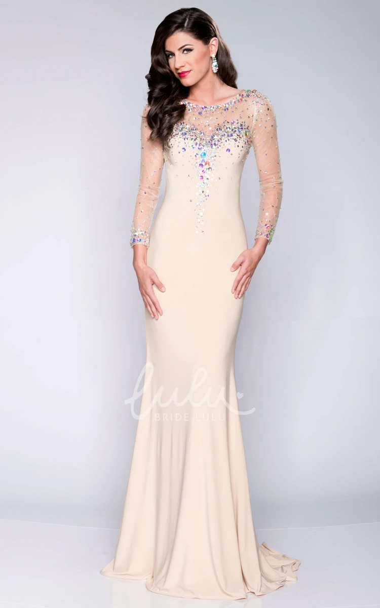 Long Sleeve Sheath Prom Dress with Sequins and Keyhole Classy Bridesmaid Dress