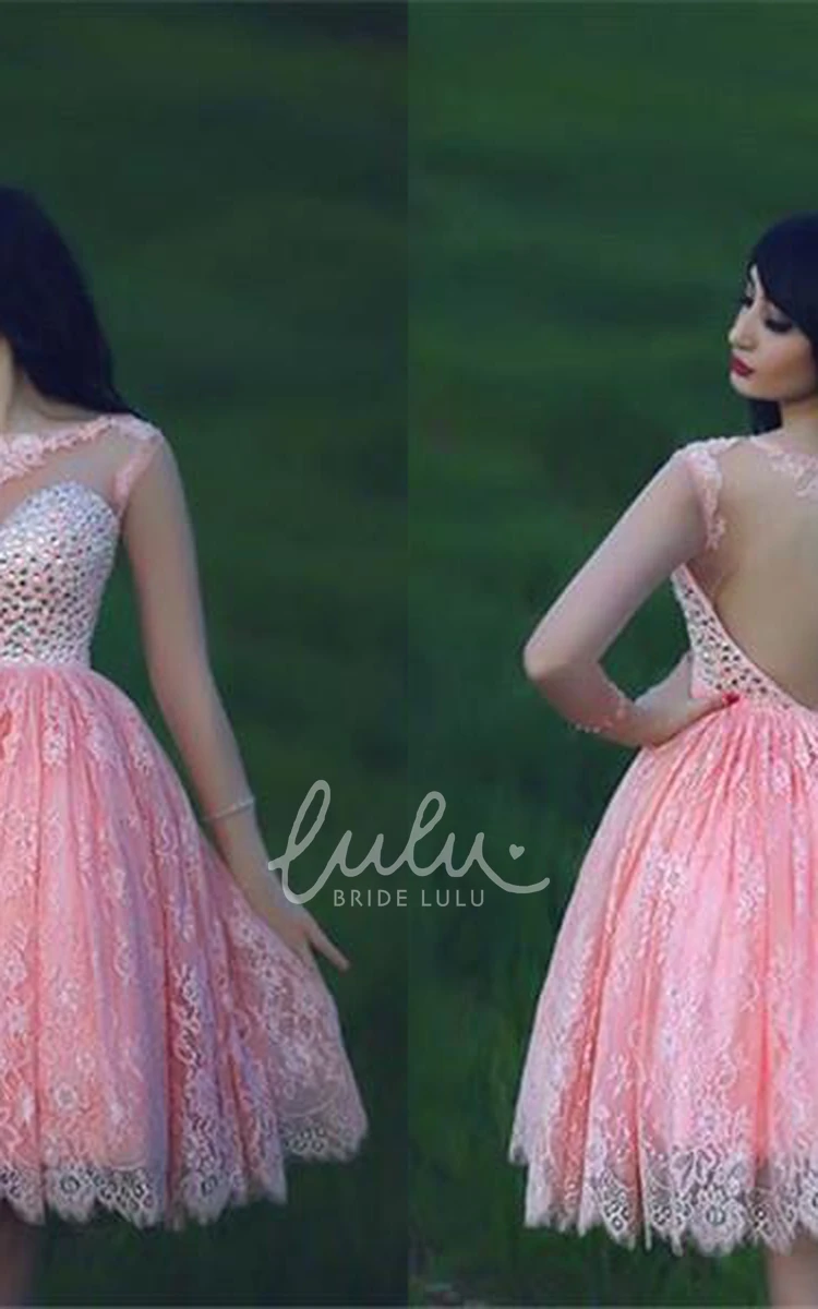 Unique Pink Homecoming Dress with Beadings and Lace Appliques