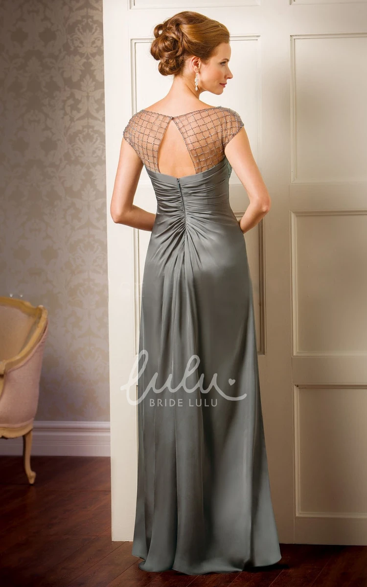 MOB Dress with Cap Sleeves Front Slit and Keyhole Back Elegant Mother of the Bride Dress