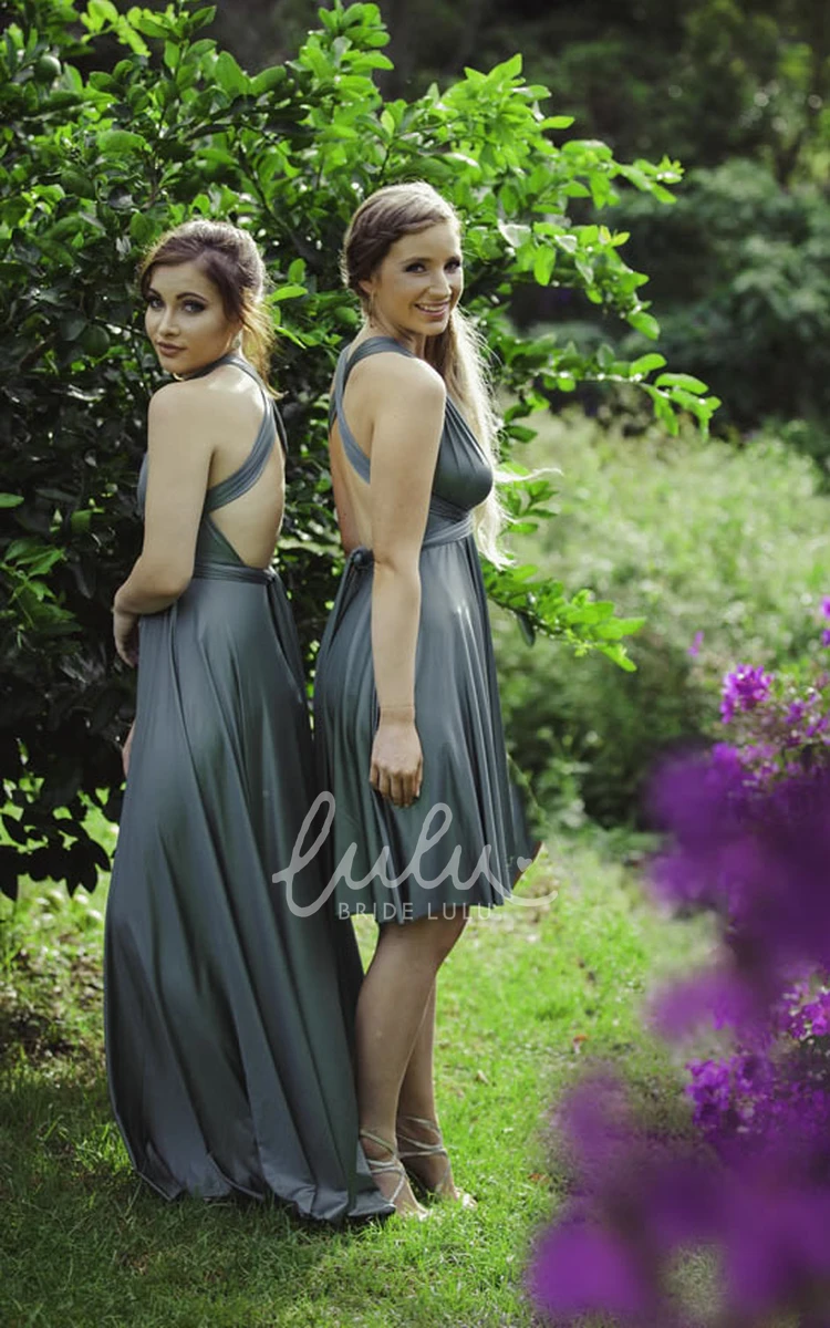 Knee-Length Halter Chiffon Bridesmaid Dress with Sleeveless Ruching and Straps