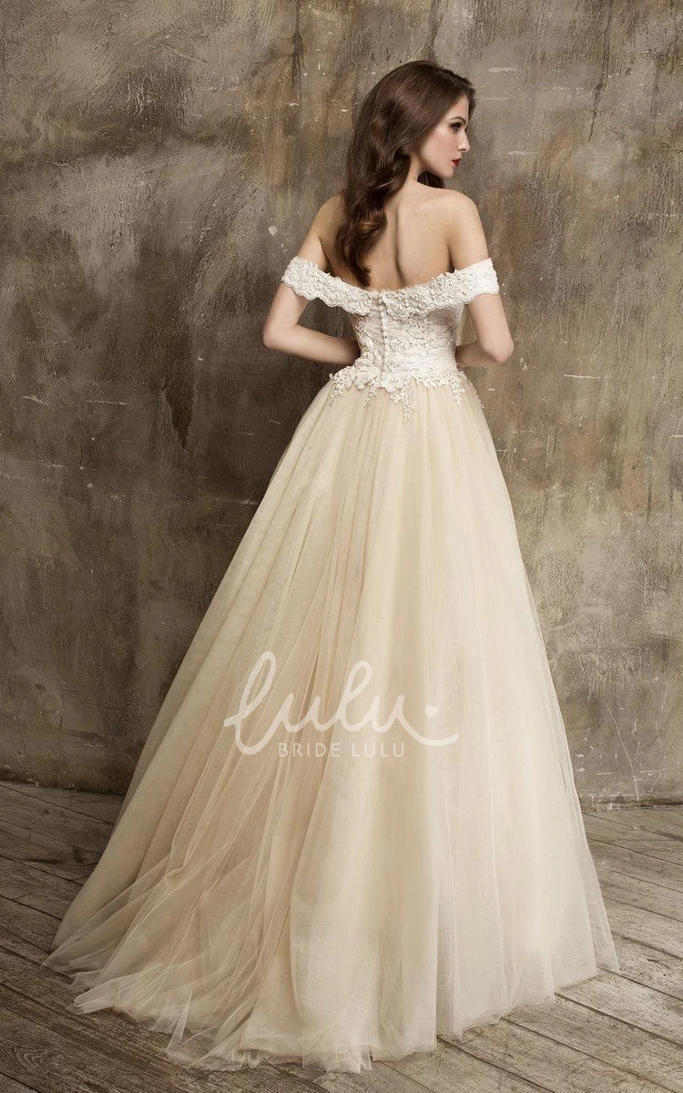 A-Line Tulle Off-Shoulder Lace Bodice Unique Wedding Dress