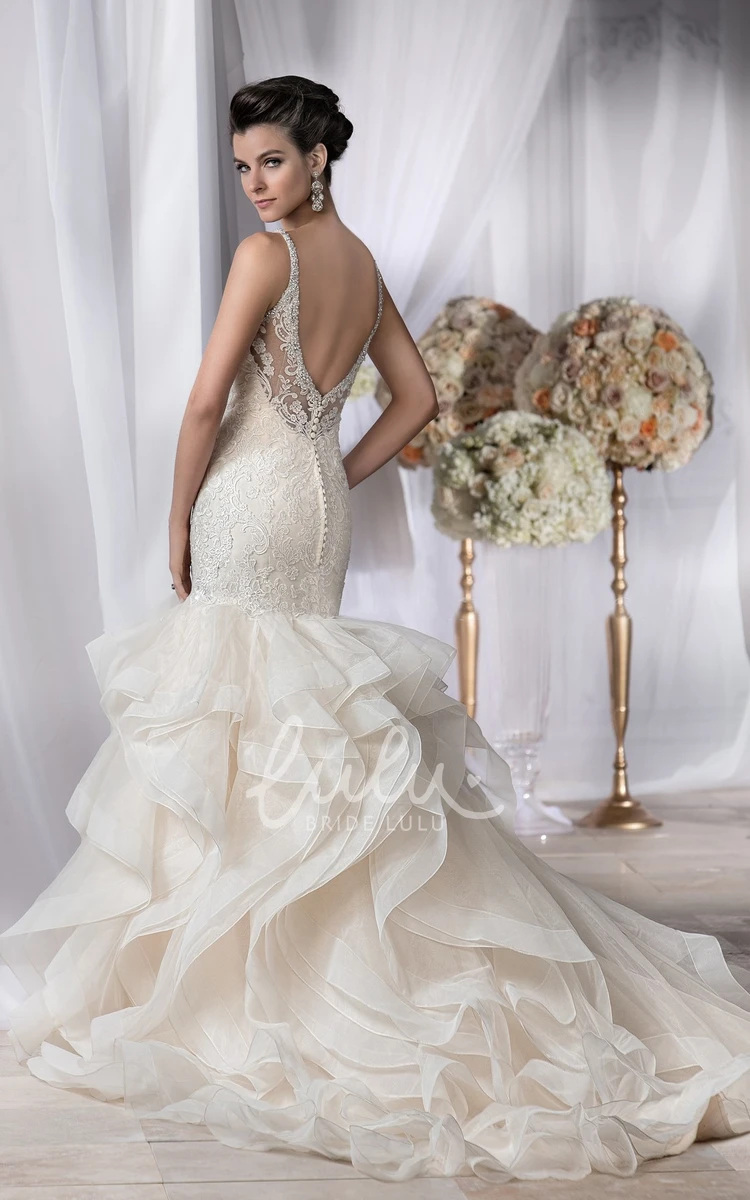 Trumpet Sleeveless V-Neck Wedding Dress with Ruffles and Appliques