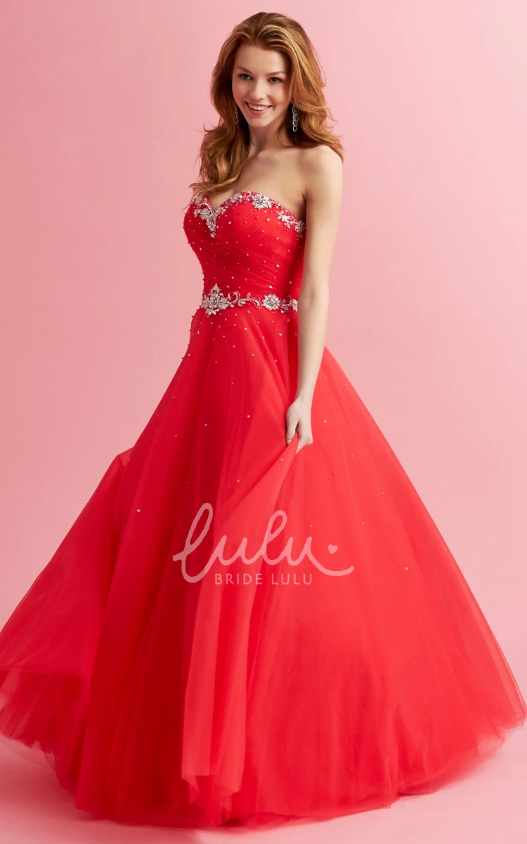 A-Line Tulle Criss Cross Beaded Formal Dress