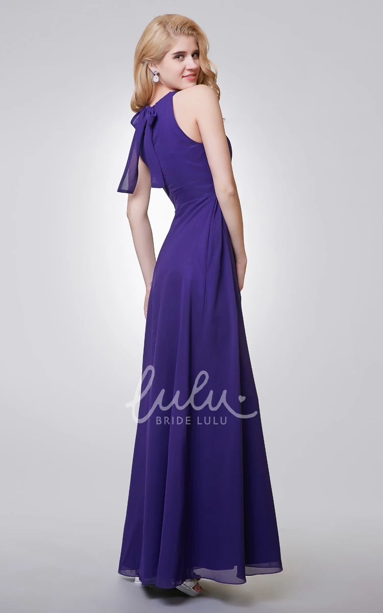 Long Halter Chiffon Dress with Key-hole Elegant Bridesmaid Dress 2024