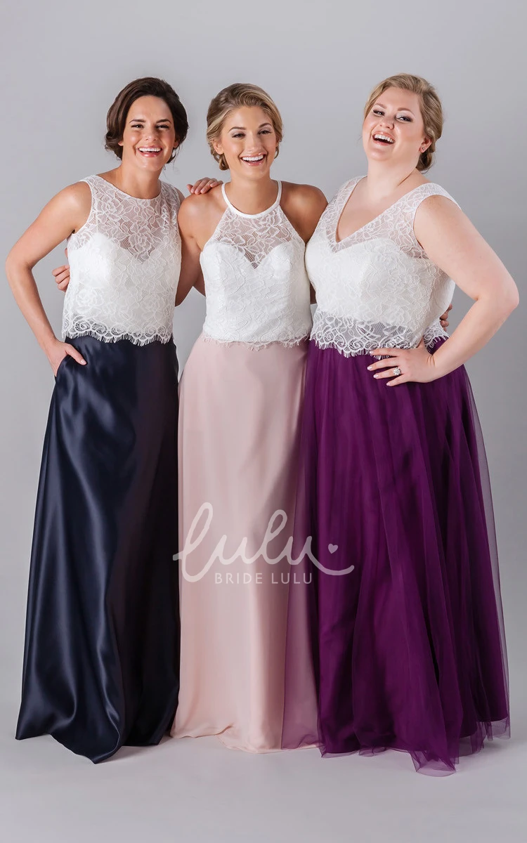 Lace Floor-Length Sleeveless Bridesmaid Dress with Scoop Neck