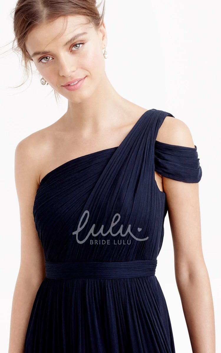 Ruched One-Shoulder Chiffon Bridesmaid Dress with Pleats Long Sheath Dress