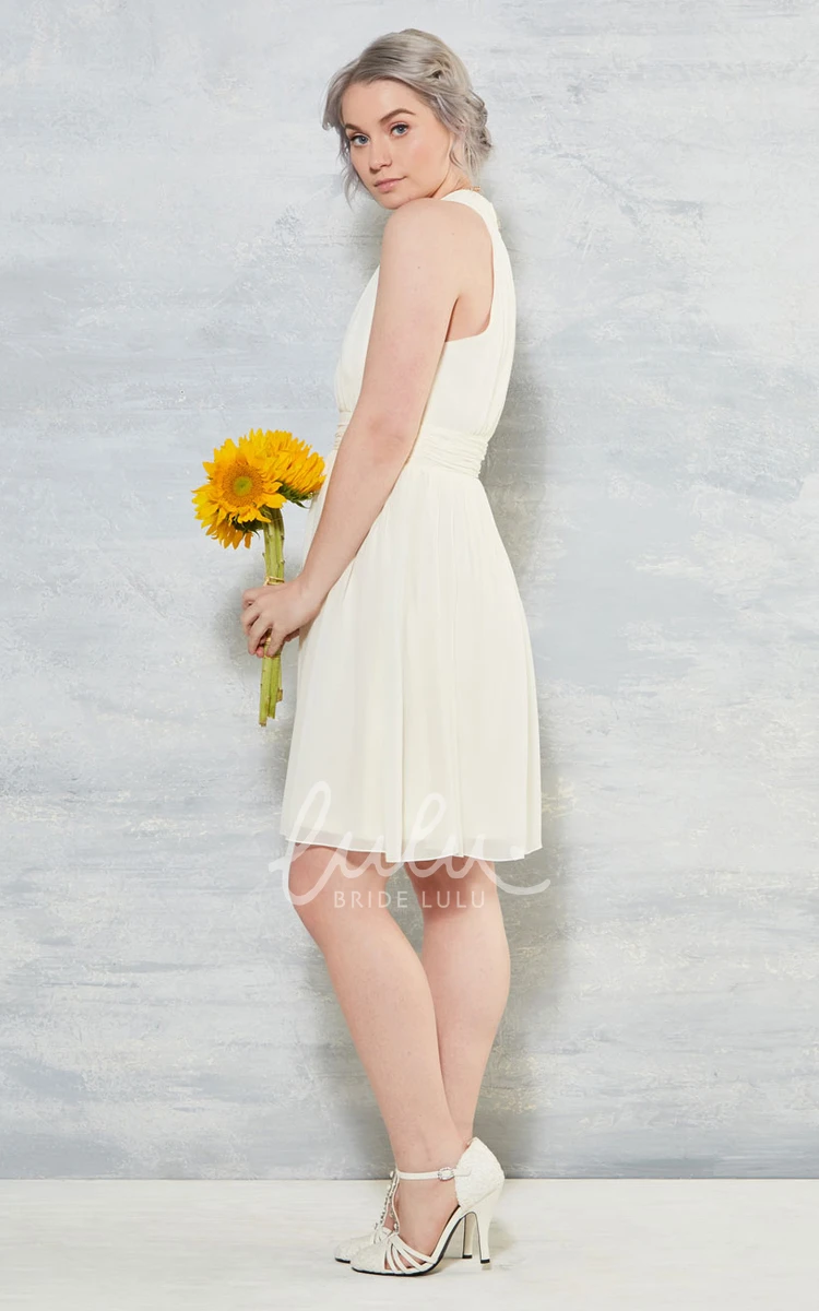 V-Neck Knee-Length Sleeveless Chiffon Wedding Dress with Zipper