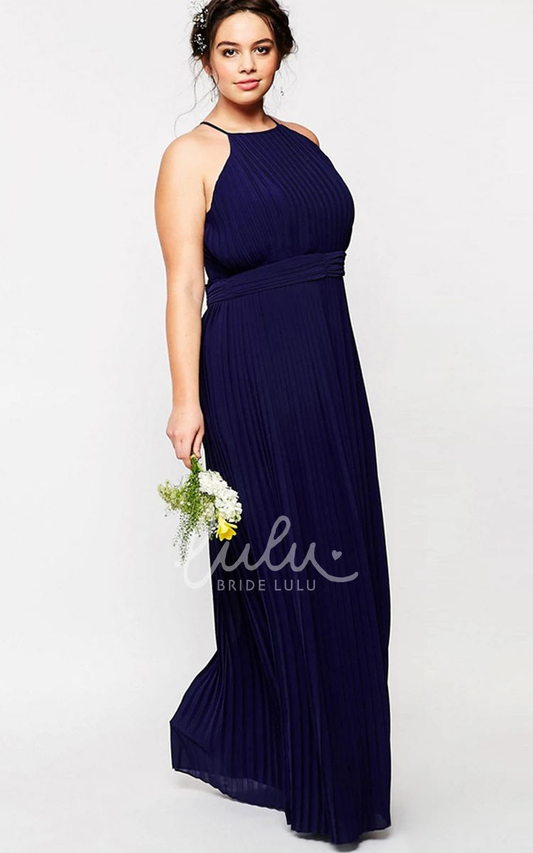 Pleated Chiffon High Neck Bridesmaid Dress Sleeveless Sheath