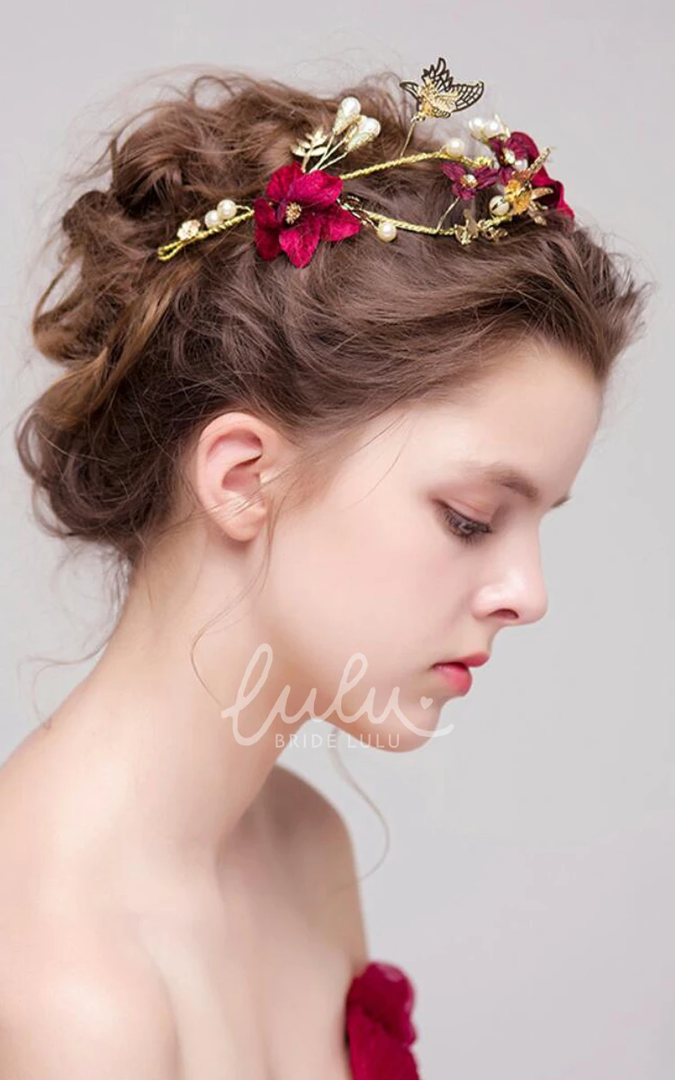 Forest Style Fairy Pink Rosette Bridal Tiara