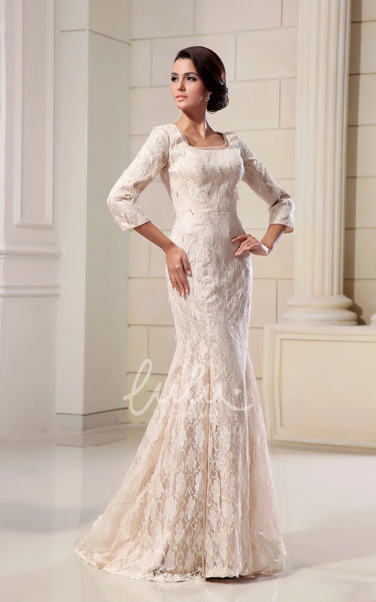 Lace Mermaid Evening Dress Square-Neck 3/4 Sleeves Gorgeous Women