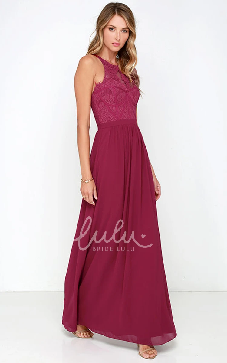 Noble Lace Bodice Chiffon Bridesmaid Dress Sleeveless & Long