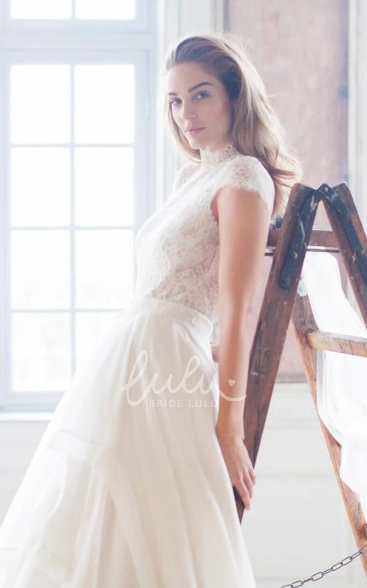Lace A Line Wedding Dress with Ruffles Ethereal Short Sleeve Floor-length