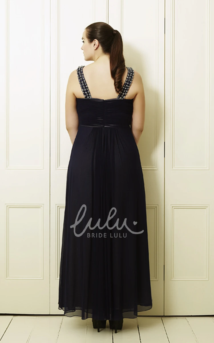 Plus Size Chiffon Prom Dress with Ruched V-Neck Beading and Sleeveless