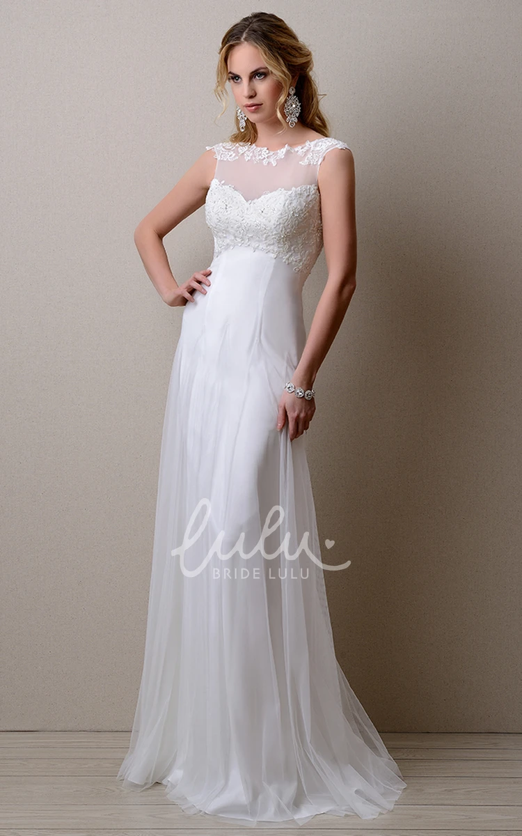 A-Line Tulle Empire Gown with Lace Top and Keyhole Back