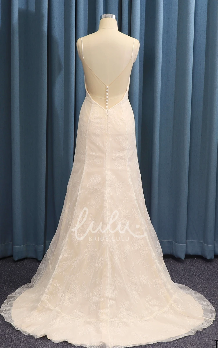 Sexy Lace A-line Wedding Dress with Spaghetti Straps and Open Back