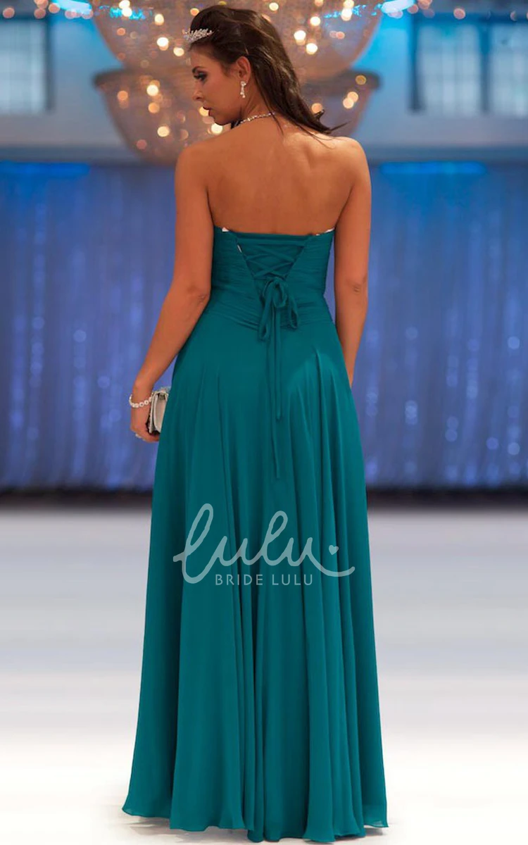 Sheath Beaded Chiffon Prom Dress With Pleats Floor-Length Sweetheart Sleeveless