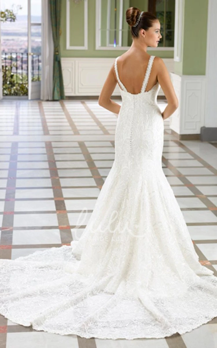 Sheath Lace Wedding Dress with Caped Sleeves and Low-V Back