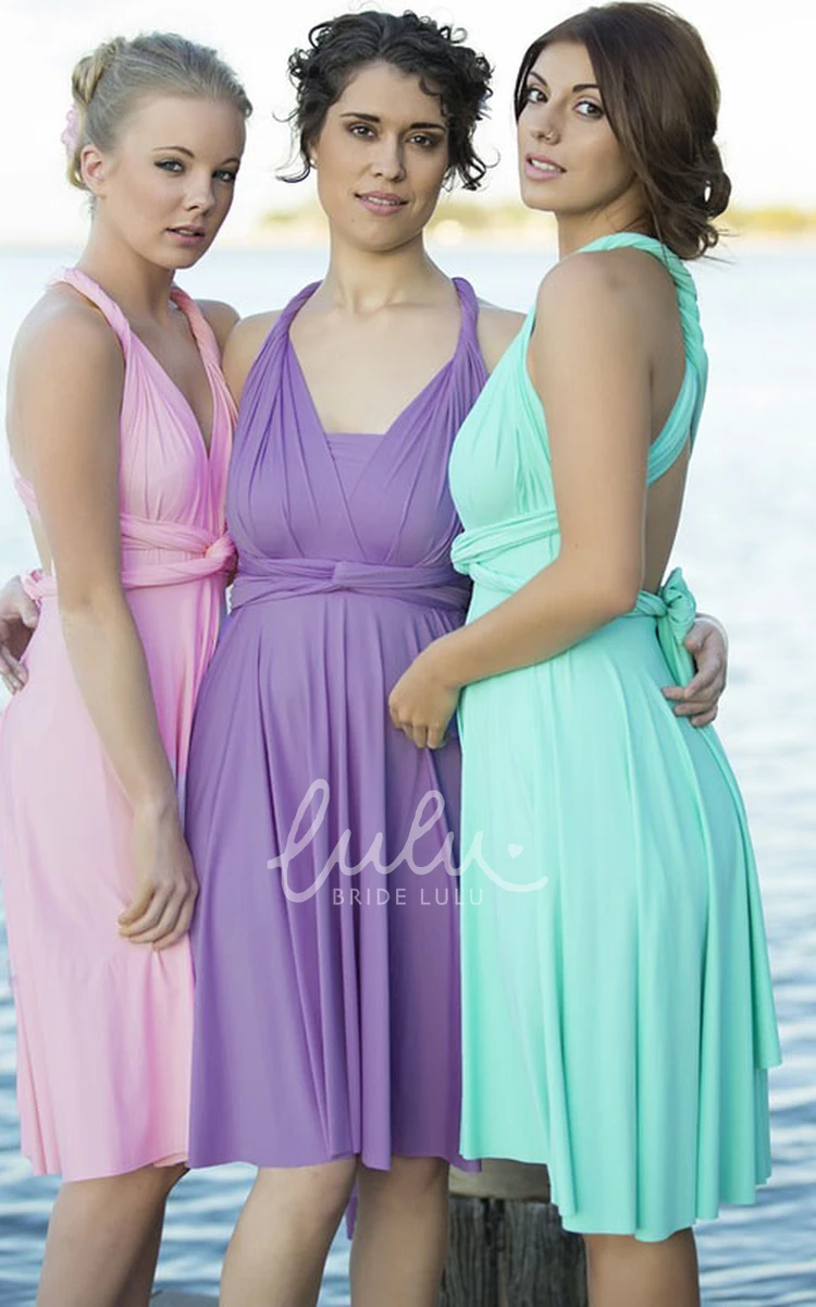 Halter Short Sleeve Ruched Chiffon Bridesmaid Dress With Straps Knee-Length Ruched Chiffon Bridesmaid Dress with Straps and Halter Neck