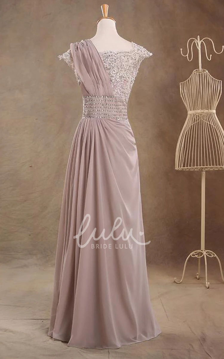 Beaded Cap Sleeve A-line Chiffon Formal Dress with Jewel Detail