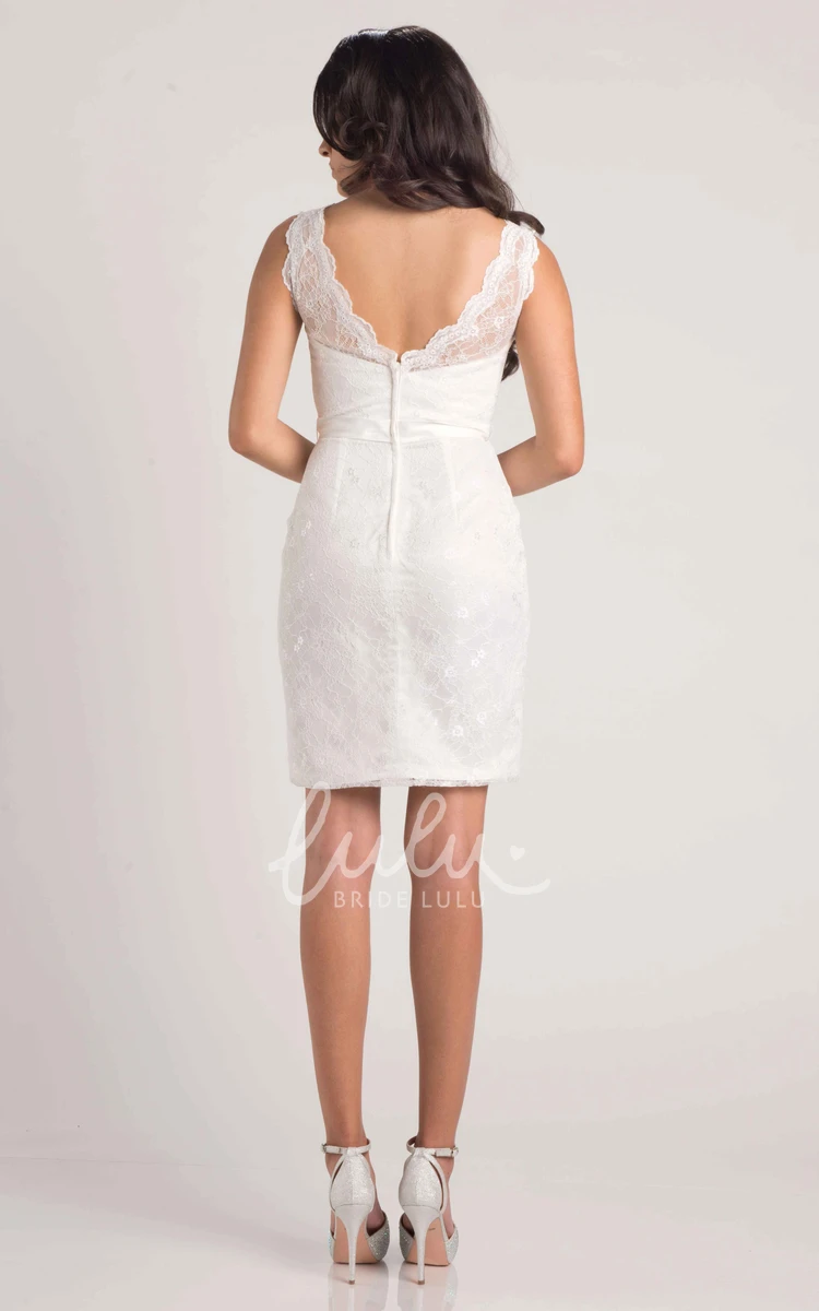 Sleeveless Lace Sheath Bridesmaid Dress with Detachable Bow Short