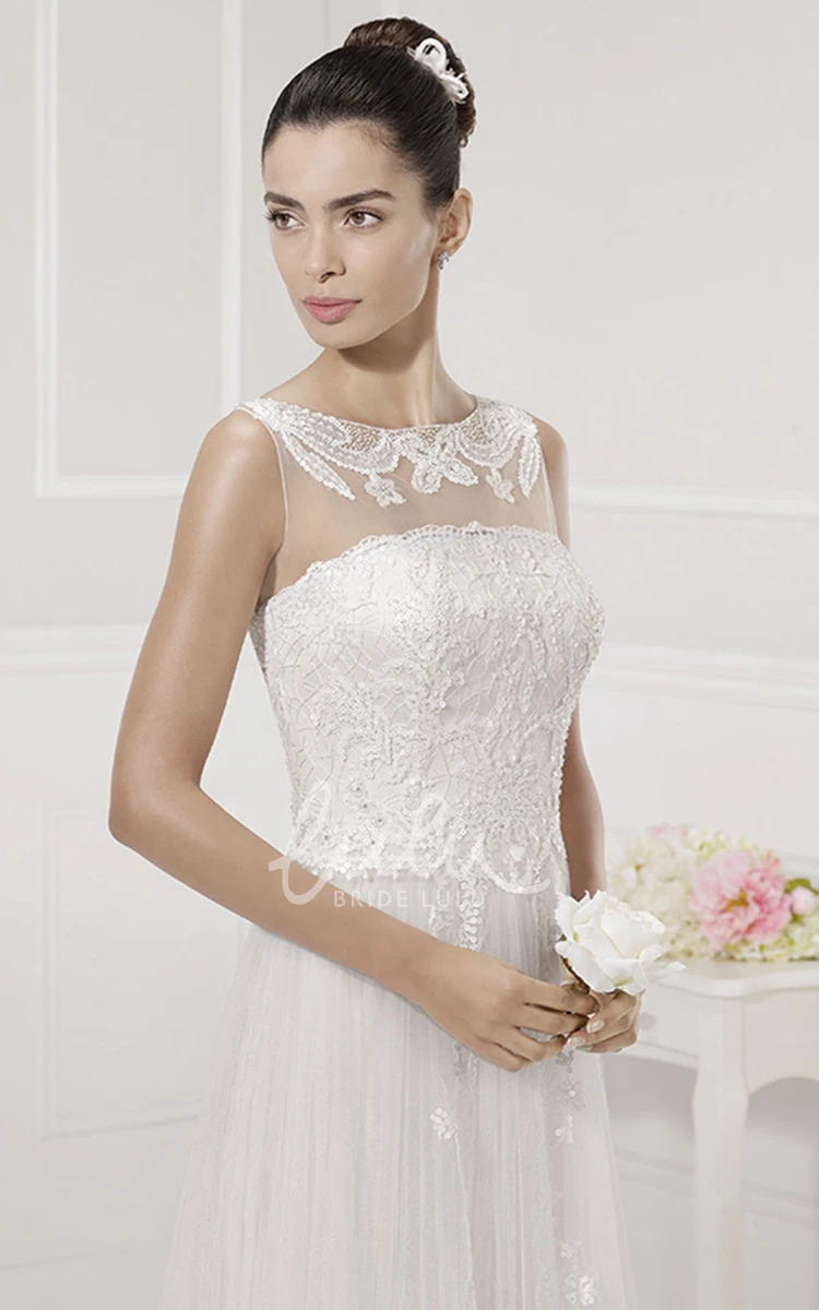 Sequined Tulle Strapless Wedding Dress with Removable Illusion Neckline