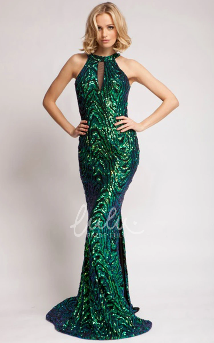 High-Neck Sequin Sleeveless Sheath Prom Dress 2024