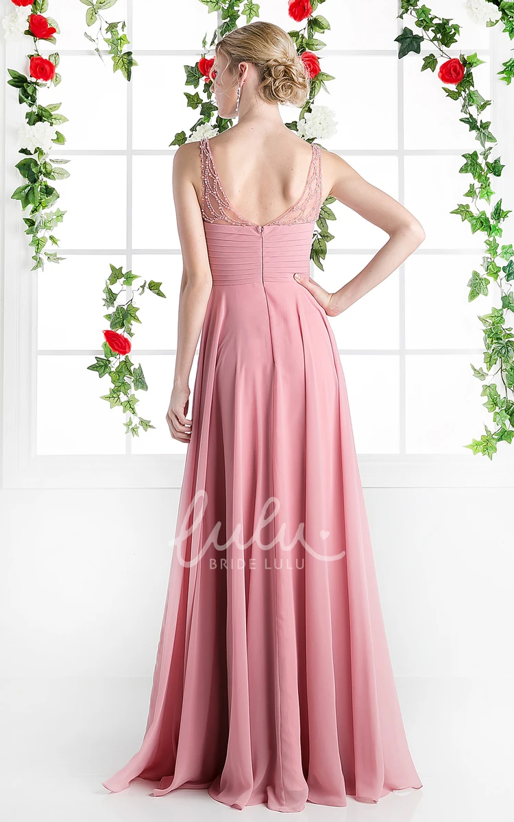 Sleeveless A-Line Chiffon Bridesmaid Dress with Beading and Ruching