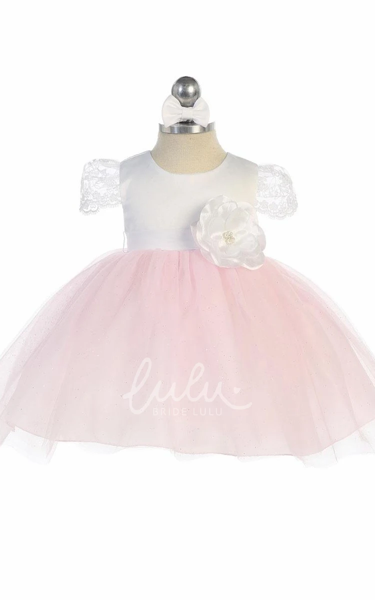 Tiered Tulle&Satin Floral Tea-Length Flower Girl Dress With Embroidery Unique Dress for Girls