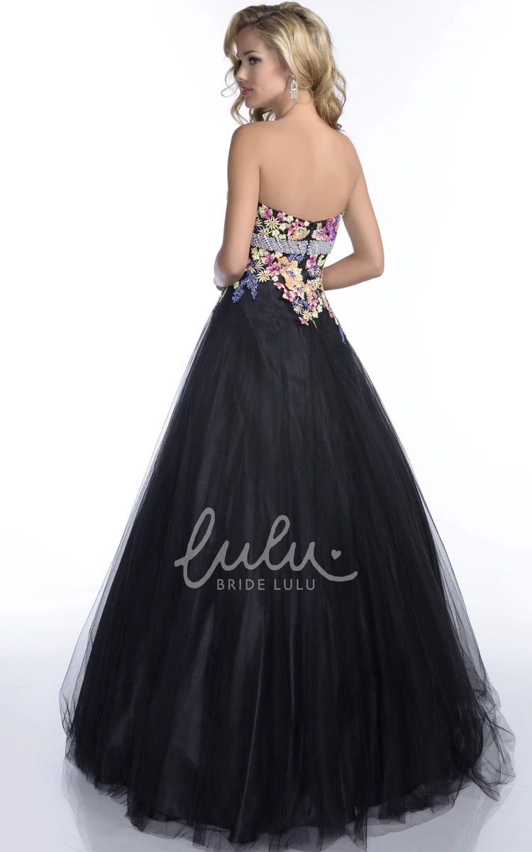 Lace Appliqued A-Line Prom Dress with Beaded Belt Sweetheart Tulle